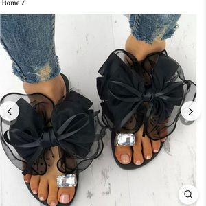 Sandals lace bow w/diamond set toe Size 7.5 (worn once)